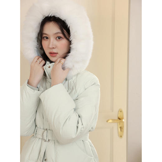 鹿向南「多伦多情书」绿色鸭绒中长款羽绒服冬季加厚小清新外套女 商品图4