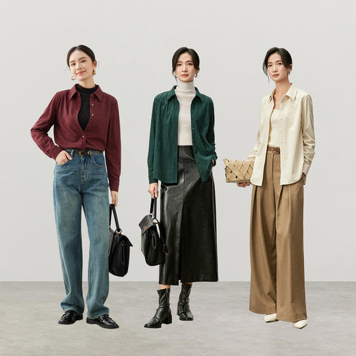 【内购】气质通勤都市白领衬衫领斜纹磨毛保暖工字褶裥合身长袖衬衫-144C56022 商品图4