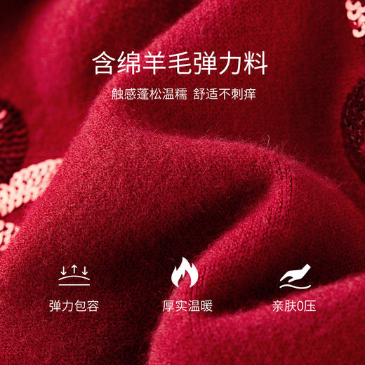 【内购】【珠片绣蝴蝶结】优雅本命年穿搭圆领宽松显瘦含绵羊毛弹力厚毛衣-W54EF3764 商品图4
