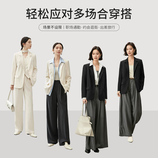 【内购】气质通勤平驳领带肩垫单排扣装饰盖袋宽松西装外套-143X56552 商品图3