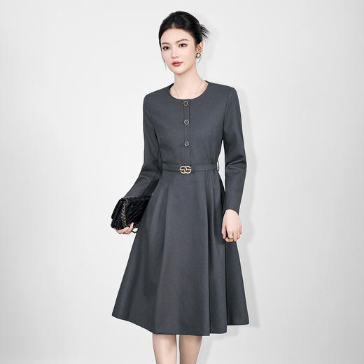 「高货wl」全新升级【铂金会员321/天猫429/差价108】(72207)洛诗琳气质通勤单排扣连衣裙2025秋冬收腰显瘦大摆A字裙 商品图0