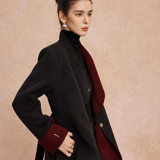 QH917斯尔丽25新款双面双色修长显瘦气质长款羊毛大衣 商品图2