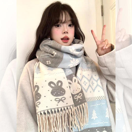 <曾小咸推荐> 费尔岛韩系小兔披肩围巾 日常价89/件 活动价59！！【预售款，预计3-15天发货】 商品图0