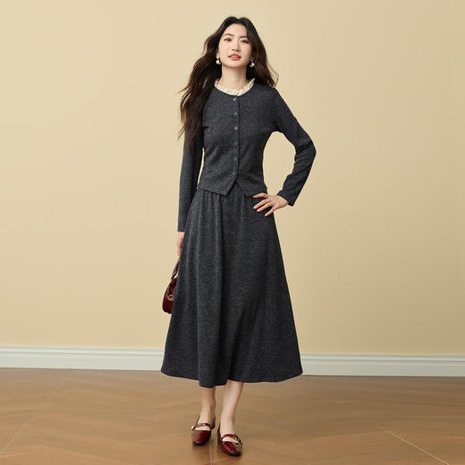 【11/19新品】熙世界格雷miu系穿搭针织套装一整套女秋冬毛织开衫半身裙两件套 商品图4