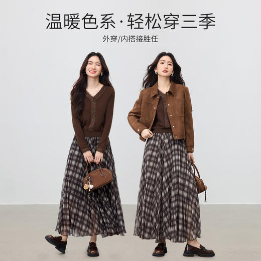 【内购】【外穿内搭】优雅通勤V领拼接蕾丝睫毛花边装饰扣显瘦微弹毛衣-W53EG4170 商品图2