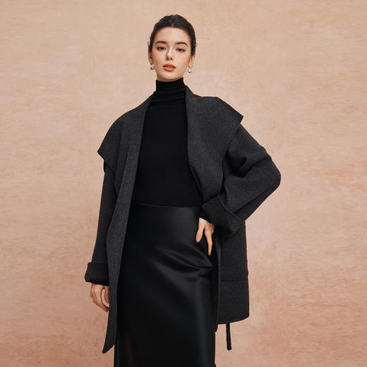 QH913斯尔丽25新款软糯经典翻领欧范OL气质中长款大衣 商品图8