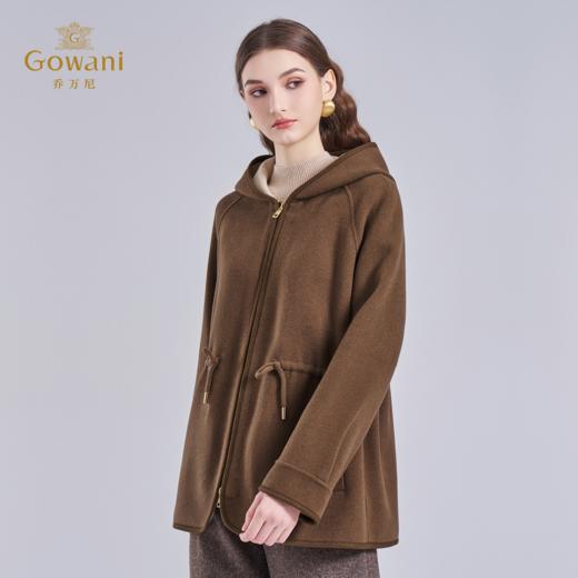 乔万尼2025冬新品连帽设计抽绳轻休闲羊毛驼绒混纺短款大衣外套ED4A793 商品图2