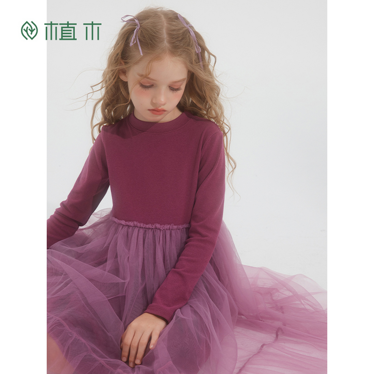 植木童装 儿童连衣裙2025冬季新款中大童可爱拼接纱裙女童裙子45L129125
