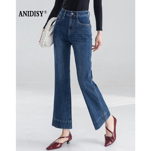 春夏时尚高腰拉链四面弹九分微喇牛仔裤 商品图1