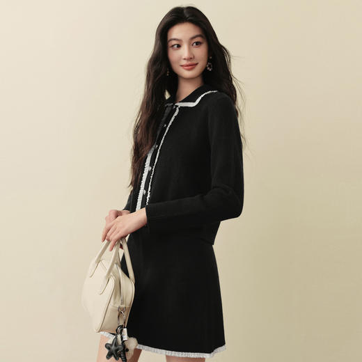 【严选】诗凡黎蕾丝边娃娃领针织套装2025冬新款韩系小香风毛衣短裙两件套7GB491071 商品图2