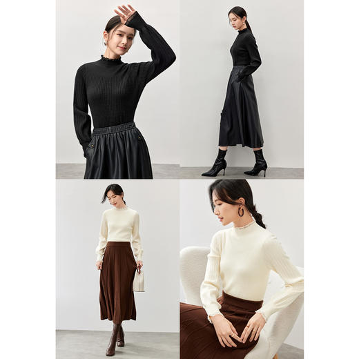 【内购】气质舒适优雅打底衫异料拼接木耳领修身显瘦长袖毛衣-W44E56588 商品图2