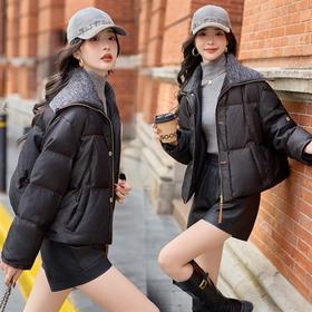 HR YJLY86821韩系羽绒外套时尚拉链拼接毛线领羽绒服白鸭绒