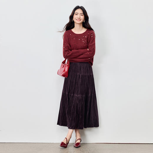 【内购】【三好裙】通勤松紧腰三段式分割遮胯显瘦流光丝绒加厚蛋糕裙伞裙-W54QG4079 商品图2