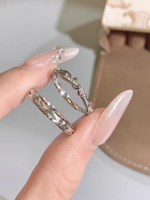 卡蒂罗KADER 爱意缠枝情侣对戒 925银素圈冷淡风甜美森系卷草纹闪锆铺缀藤蔓闪耀浪漫可调节一对 恋爱告白 商品图5