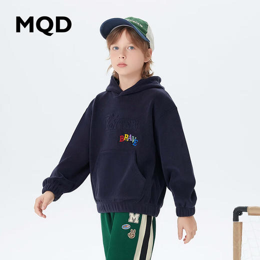 【MQD】童装男大童冬基础百搭加绒学院风连帽卫衣 商品图1