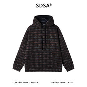 SDSA秋冬新款痞帅男装韩版彩色刺绣格子提花连帽卫衣百搭宽松上衣
