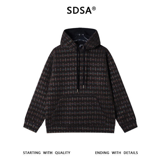 SDSA秋冬新款痞帅男装韩版彩色刺绣格子提花连帽卫衣百搭宽松上衣 商品图0