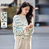 【内购】【梦幻条纹】时尚V领撞色蝴蝶结宽松含绵羊毛弹力厚保暖开衫毛衣-W54EB4846 商品缩略图0