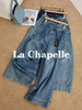 会员福利【高棉+莱赛尔！重磅质感】拉夏贝尔/La Chapelle高腰垂坠阔腿裤~宽松遮胯显瘦大码牛仔裤 商品缩略图1