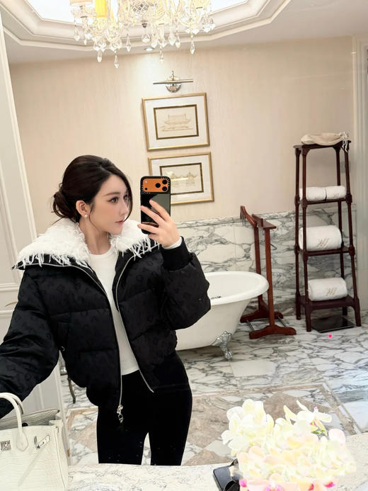 驴家 25秋冬新款  滑雪季羽毛领暗纹短款羽绒服(TM) 商品图4