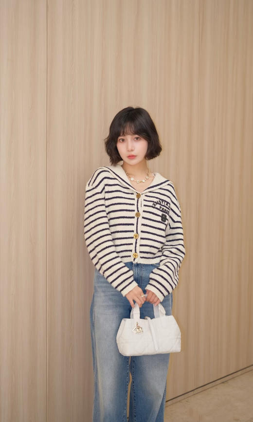 迪奥 25秋冬新款 披肩翻领条纹针织开衫(TM) 商品图0