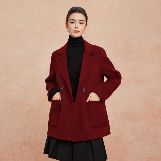 QH908斯尔丽2025新款软糯滑爽一手长及臀时尚减龄H型双面呢羊毛大衣 商品图0