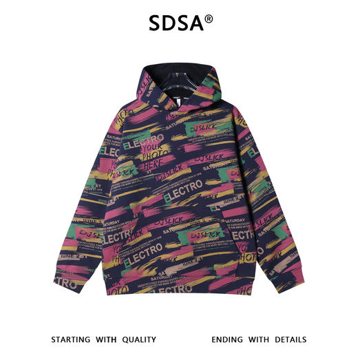 SDSA男士秋冬新款痞帅男装简约美式撞色印花字母连帽卫衣百搭宽松 商品图0
