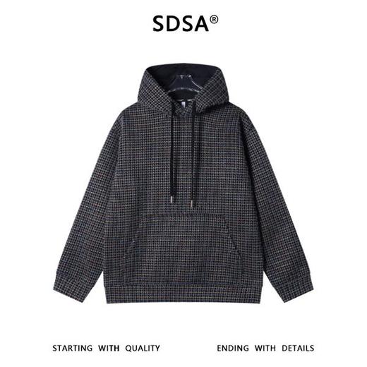 SDSA男士秋冬新款痞帅男装美式复古彩色格纹绒毛抽绳连帽卫衣百搭 商品图1