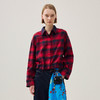 谜底格纹衬衣长袖2025冬季新品复古红格磨毛撞色衬衫女254MC1661 商品缩略图0