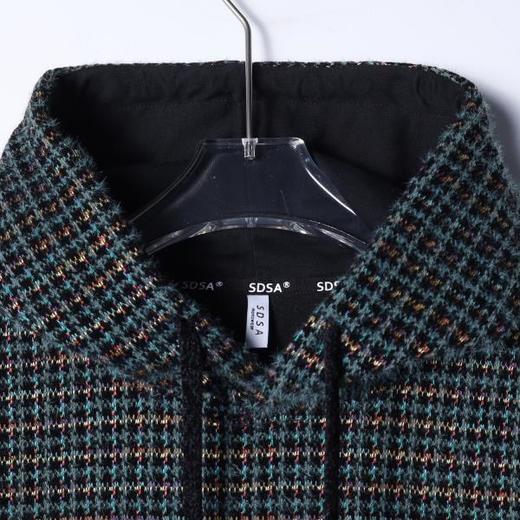 SDSA男士秋冬新款痞帅男装美式复古彩色格纹绒毛抽绳连帽卫衣百搭 商品图2