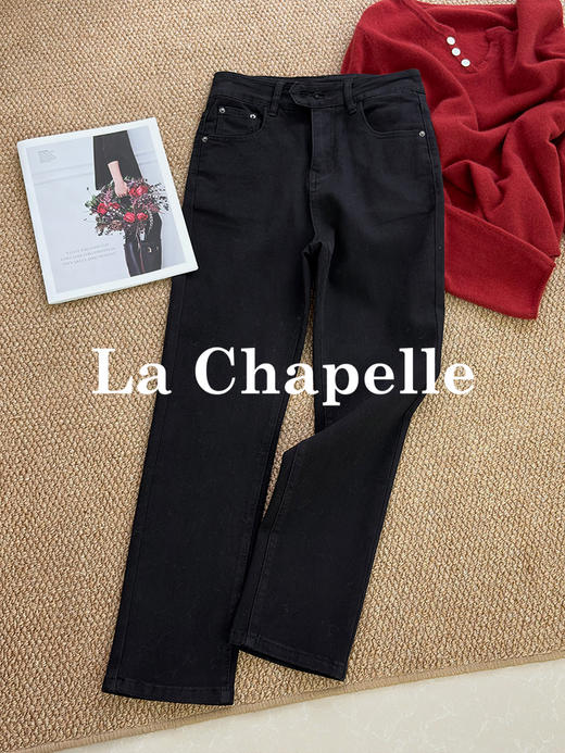 会员福利【12oz高弹+衣橱必备】拉夏贝尔/La Chapelle高腰两粒扣显瘦铅笔裤小脚裤牛仔裤 商品图1