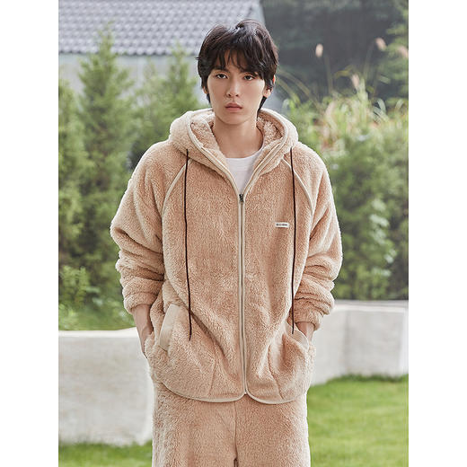 GXG男士家居服 肌理绒感拉链连帽睡衣外套休闲舒适睡衣套装冬季 商品图2