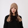 秋冬帽子女百搭流苏铃铛毛线帽秋冬保暖护耳红色手工针织帽 商品缩略图8