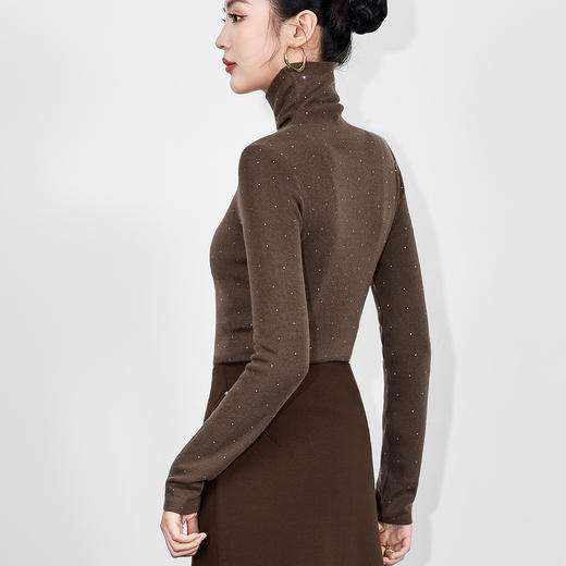 「高货wl」全新升级【铂金会员174/天猫229/差价55】(71908)洛诗琳气质满天星烫钻针织衫2025秋冬高领套头打底上衣女 商品图3