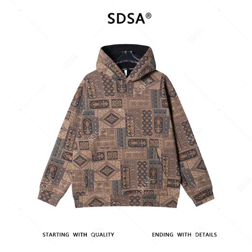 SDSA秋冬新款痞帅男装简约民族风花卉撞色连帽卫衣百搭套头上衣 商品图0