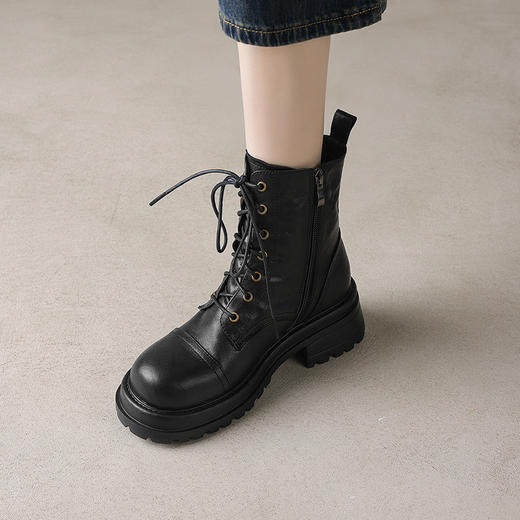 OLD 12913系带马丁靴厚底粗跟羊羔毛加绒保暖短靴靴 商品图1