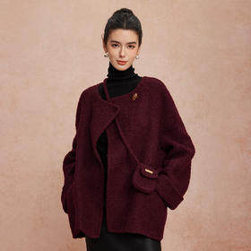 QH910斯尔丽25新款含苏力羊毛颗粒质感宽松斗篷感配同面料时尚羊毛大衣