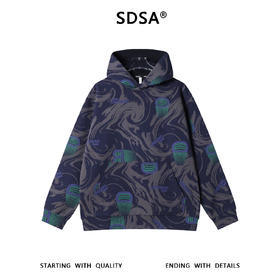 SDSA男士秋冬新款痞帅男装休闲宽松水波纹字母连帽卫衣百搭套头