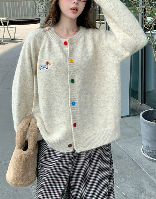 RMMZ1119#圆领彩扣小狗图案长袖毛衣开衫 商品图1