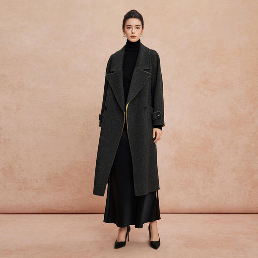 QH919斯尔丽25新款双面双色正反两穿双排通勤优雅气质简约长外套 商品图7