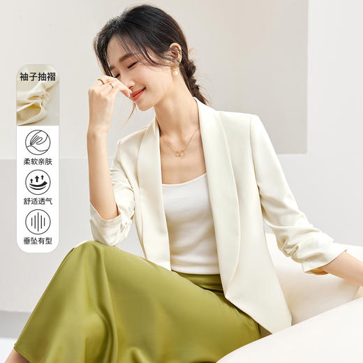 【内购】小众设计别致西装领带肩垫袖子抽褶小个子短款垂感西装-141X53313 商品图0
