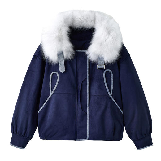 HR YJLY86827韩版鹅绒羽绒服牛仔拼接狐狸毛白鹅绒羽绒外套 商品图4