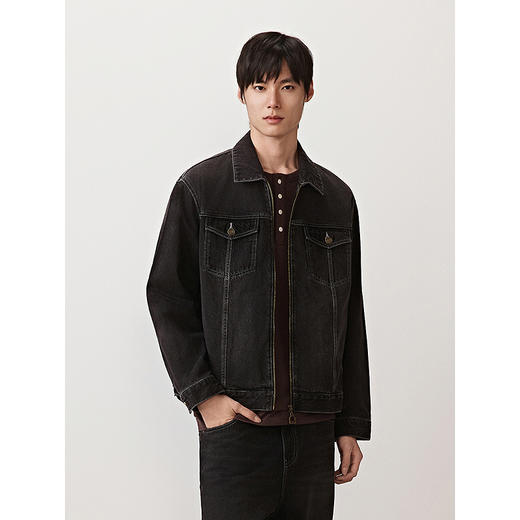 GXG男装 明线撞色牛仔夹克男宽松黑色复古外套夹克 25秋季热卖款 商品图2