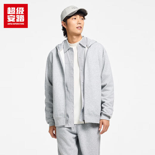 超级安踏男子加绒连帽外套秋冬保暖卫衣简约运动上衣152548716U 商品图1