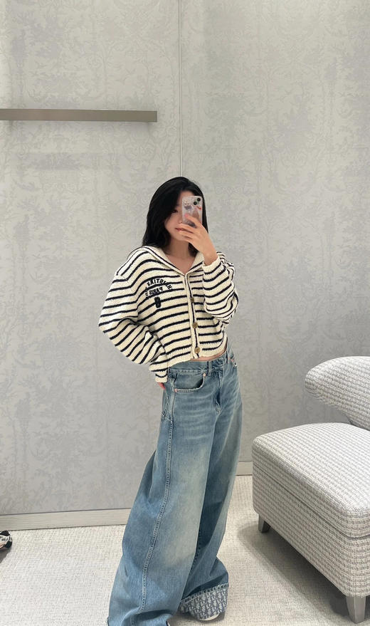 迪奥 25秋冬新款 披肩翻领条纹针织开衫(TM) 商品图5