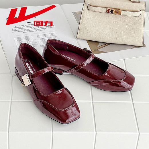 回力女鞋2025秋季爆款高级感浅口皮鞋女一字法式玛丽红色单鞋方头 商品图4