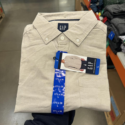 GAP 男士春夏牛津纺纯色/竖纹胸前口袋商务休闲扣领长袖衬衫 商品图2
