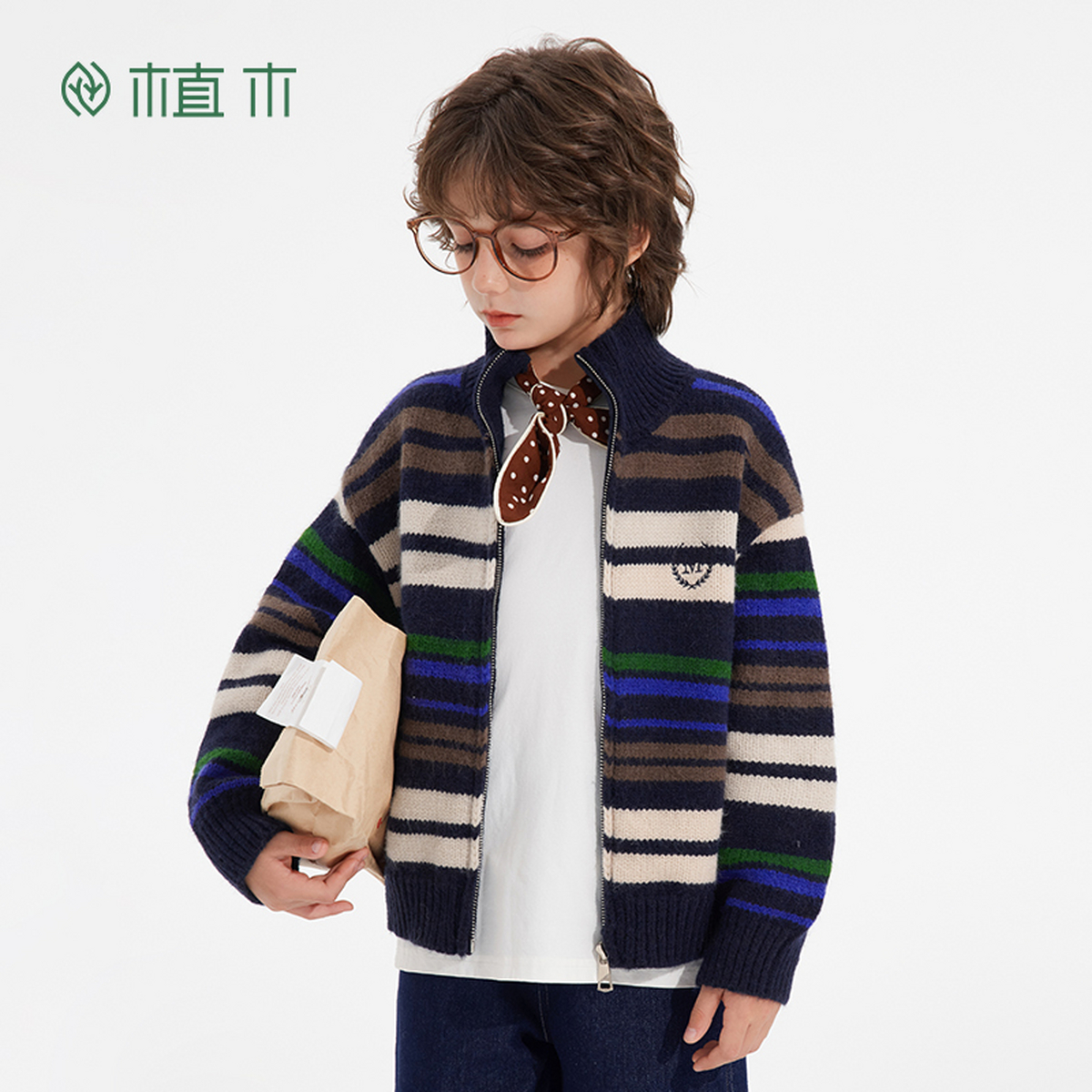 植木童装 儿童毛衣2025冬季新款中大童毛衣开衫男童毛衣针织衫45M289155