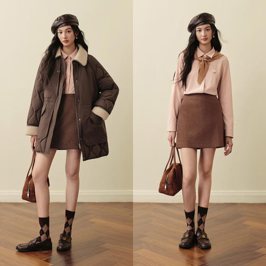 【严选】诗凡黎小狗刺绣粉色翻领衬衫2025冬新款宽松百搭减龄通勤长袖上衣7GB221071 商品图1