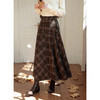鹿向南「栗色信纸」不规则咖色格子半身裙女秋冬季显瘦A字长裙子 商品缩略图0